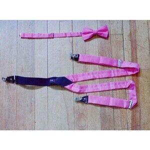 Jacob Alexander Mens Pink Fuchsia Polka Dot Suspenders and Bowtie Wedding Formal